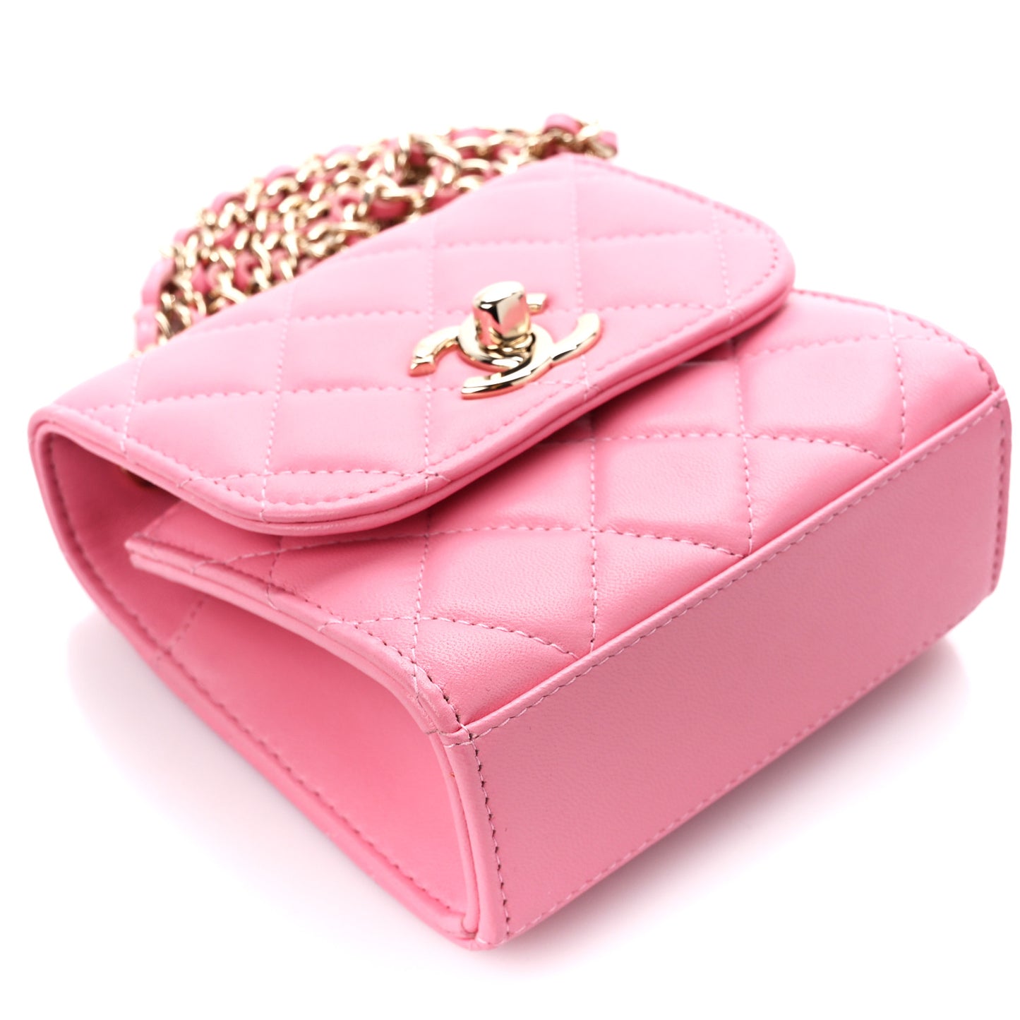 Lambskin Quilted Mini Trendy CC Chain Wallet Light Pink