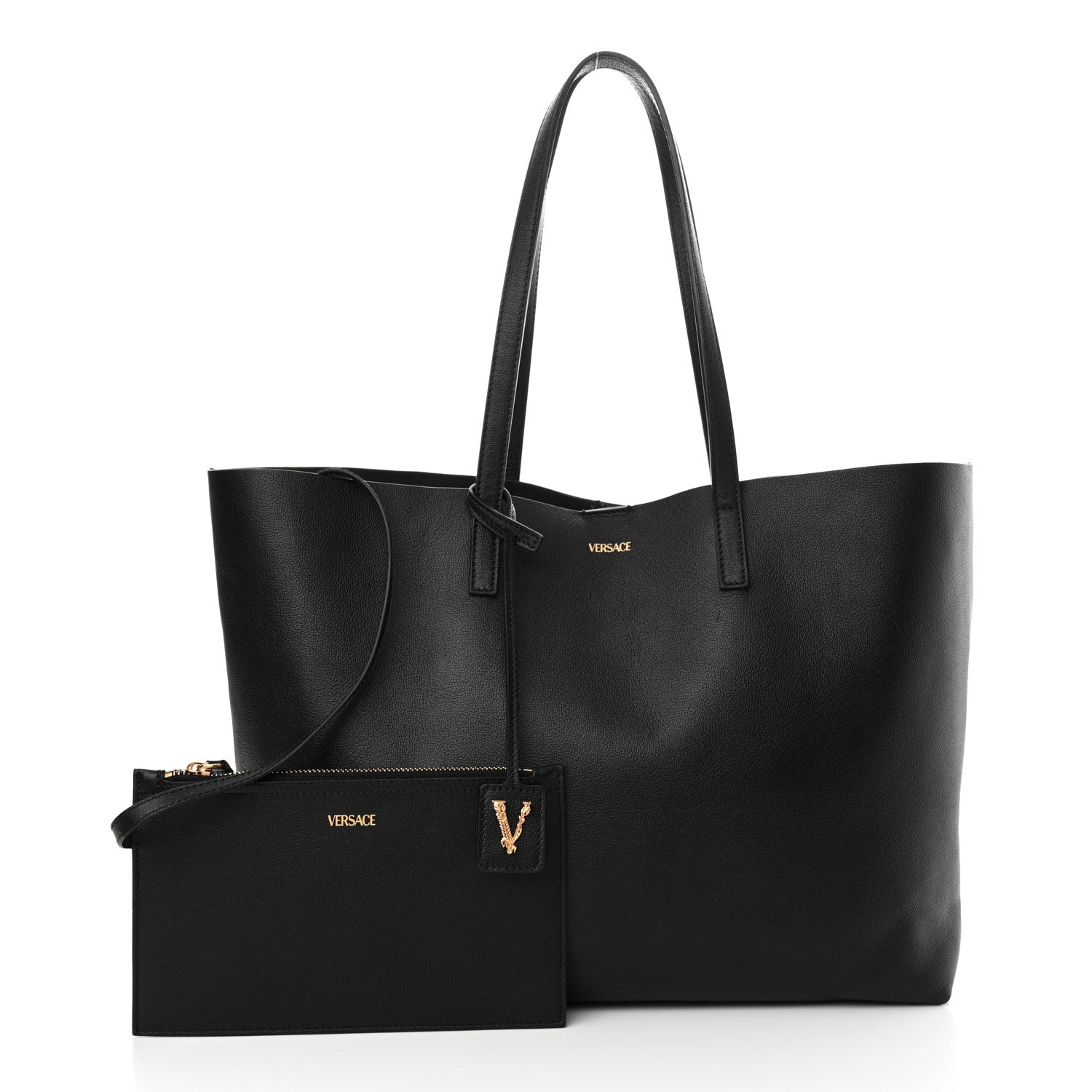 Versace Calfskin Virtus Tote Black 3 of 9