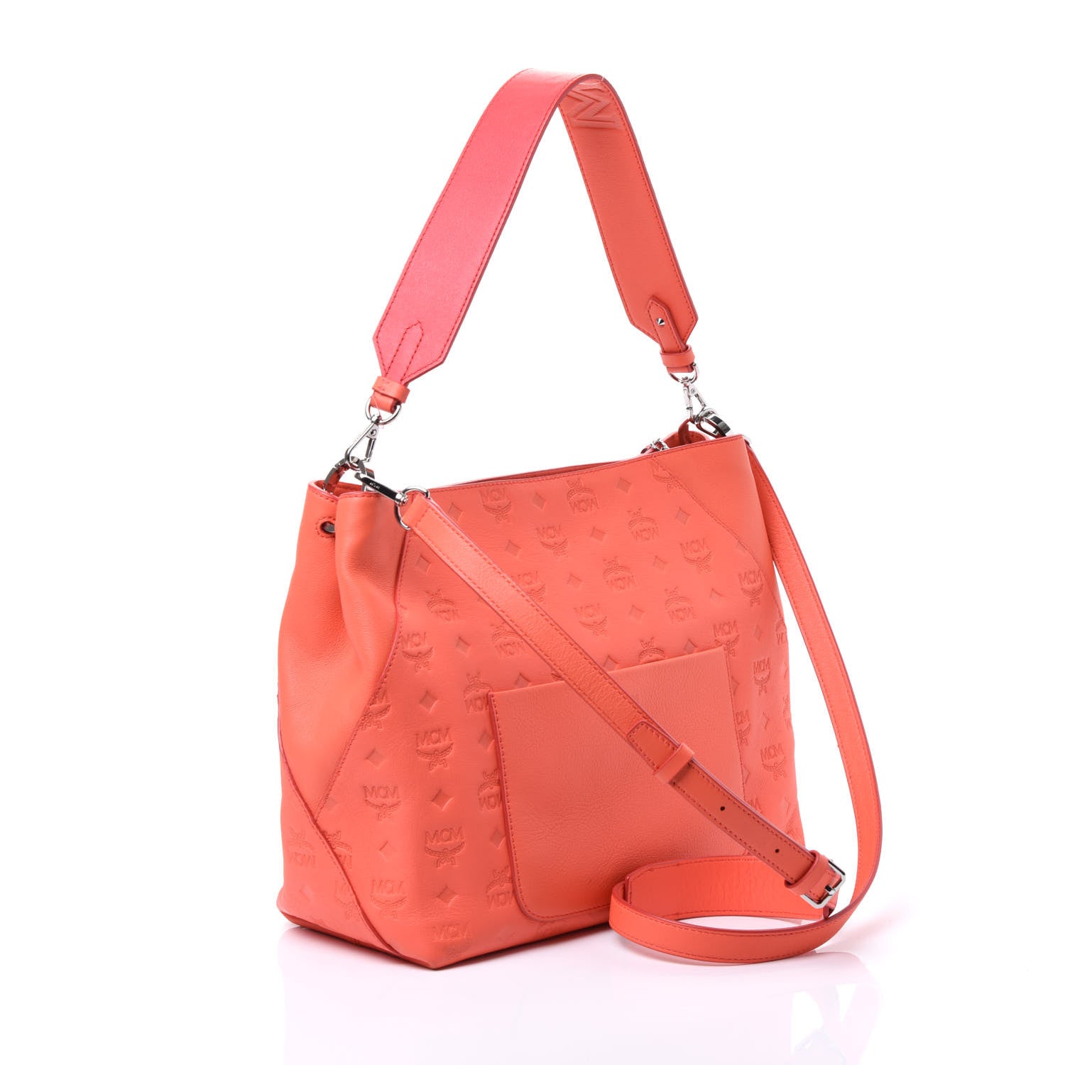 MCM Calfskin Ottomar Monogram Medium Klara Hobo Hot Coral 2 of 10
