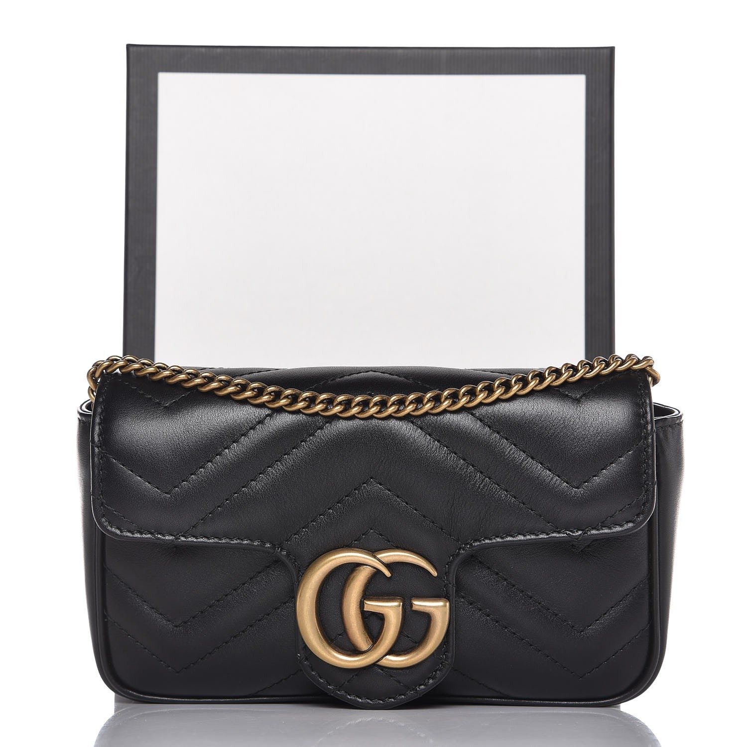 Gucci Calfskin Matelasse Super Mini GG Marmont Shoulder Bag Black 9 of 9