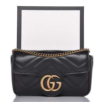 Gucci Calfskin Matelasse Super Mini GG Marmont Shoulder Bag Black 9 of 9