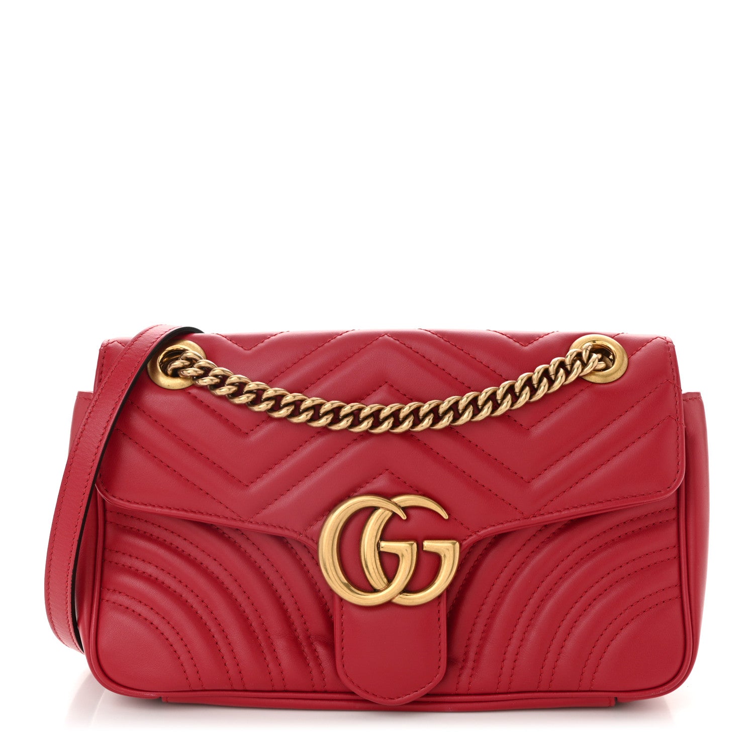 Gucci Calfskin Matelasse Small GG Marmont Shoulder Bag Hibiscus Red 1 of 10