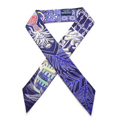 Hermes Silk La Dense Des Amazones Twilly Indigo Jaune 1 of 4