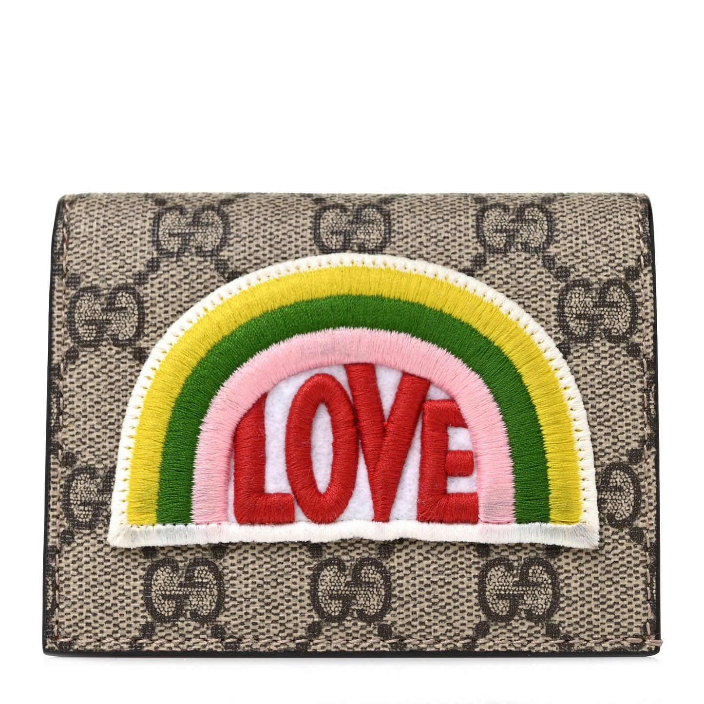 Soft GG Supreme Monogram Rainbow Embroidered Card Case Wallet