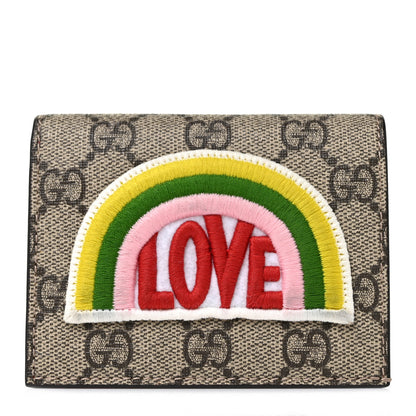 Gucci Soft GG Supreme Monogram Rainbow Embroidered Card Case Wallet 1 of 8