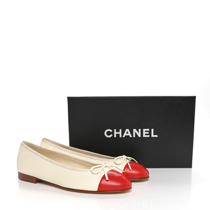 Chanel Lambskin Cap Toe Ballerina Flats 38.5 White Rouge 11 of 11