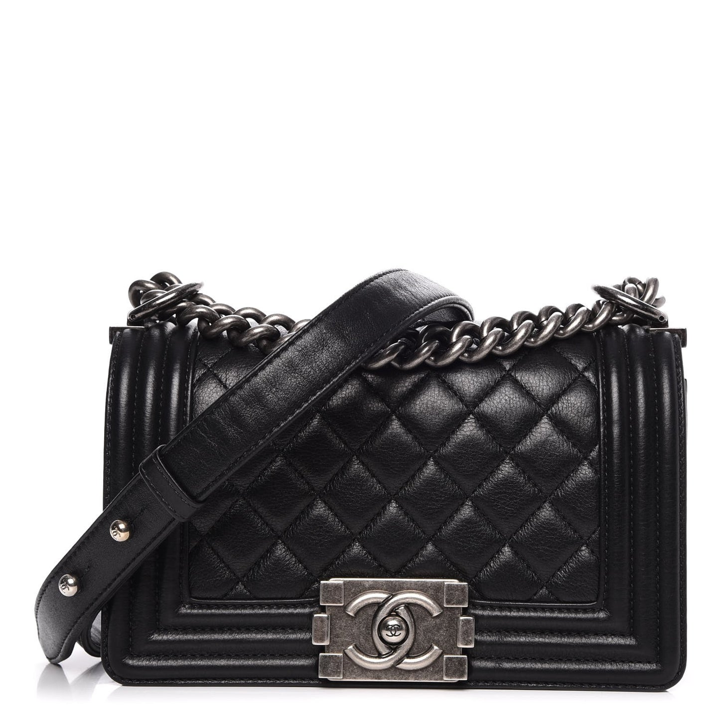 Calfskin Quilted Small Boy Flap Black