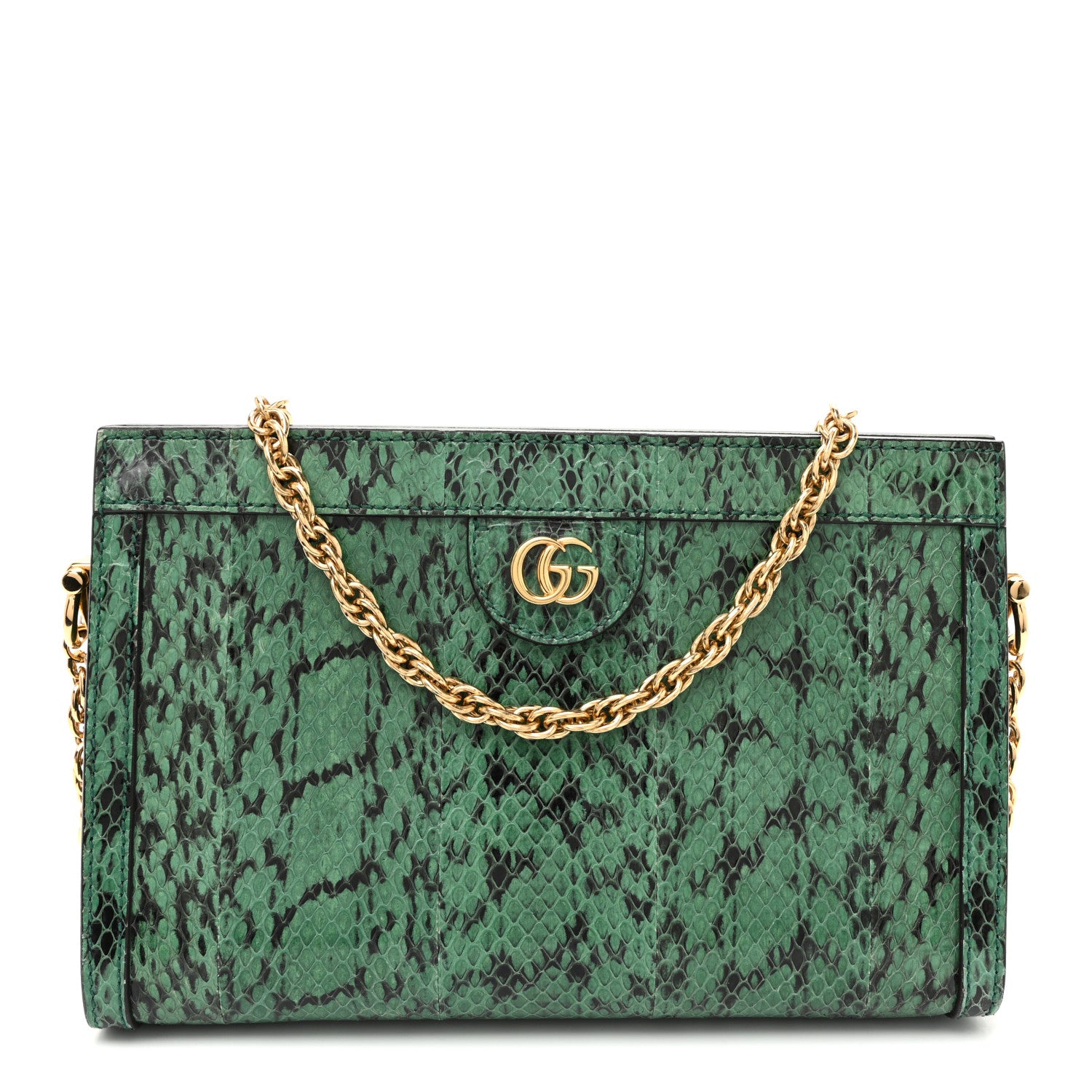 Gucci Snakeskin GG Small Ophidia Chain Shoulder Bag Green 1 of 10