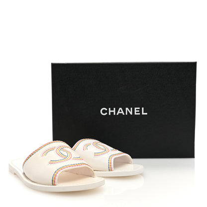 Chanel Calfskin Embroidered CC Sandal Mule 37 White 8 of 8