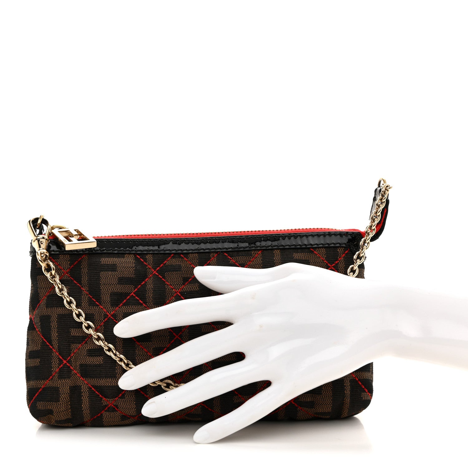 Fendi Zucca Quilted Pochette Tobacco Red 2 of 12