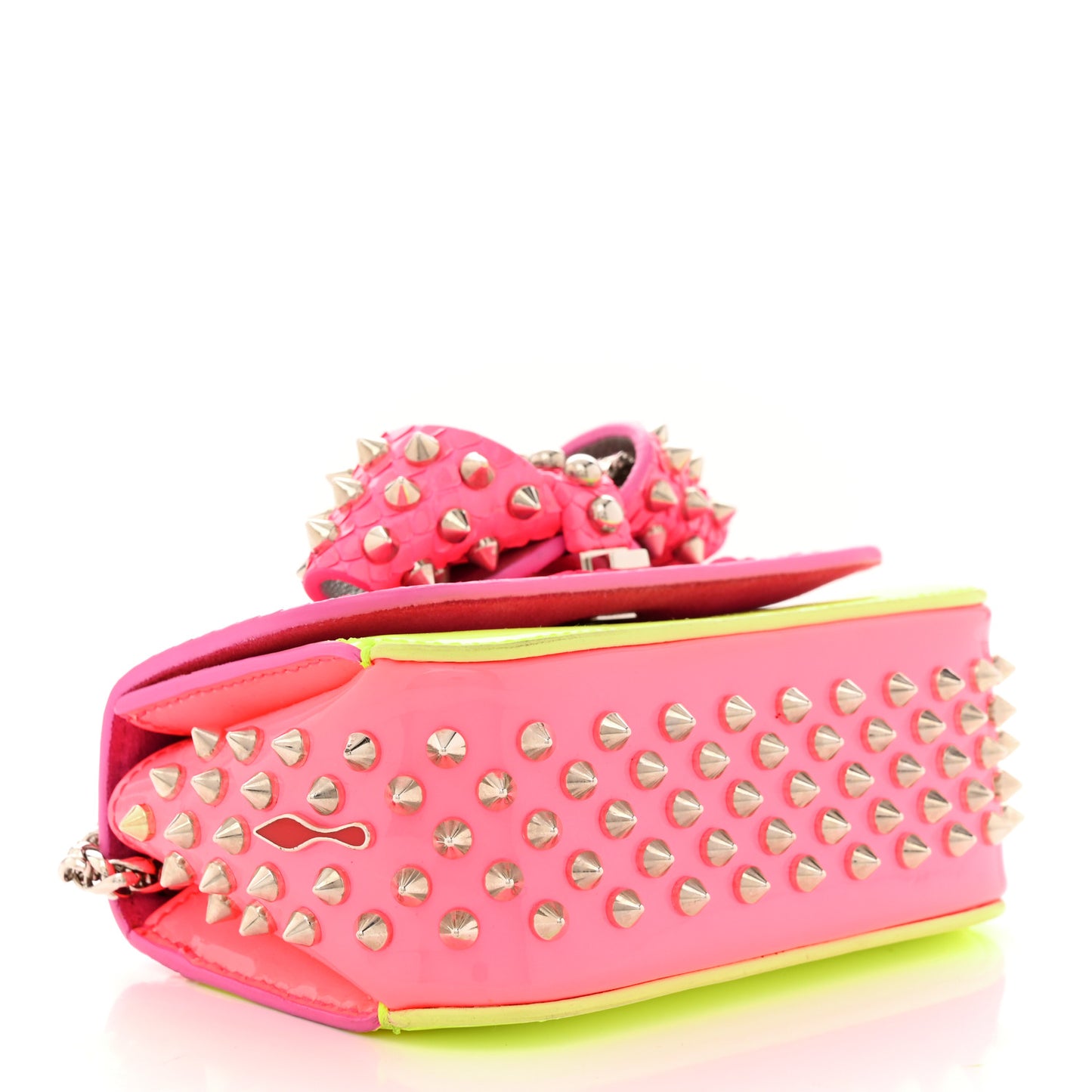 Patent Snakeskin Spiked Sweety Charity Crossbody Bag Neon Pink Yellow