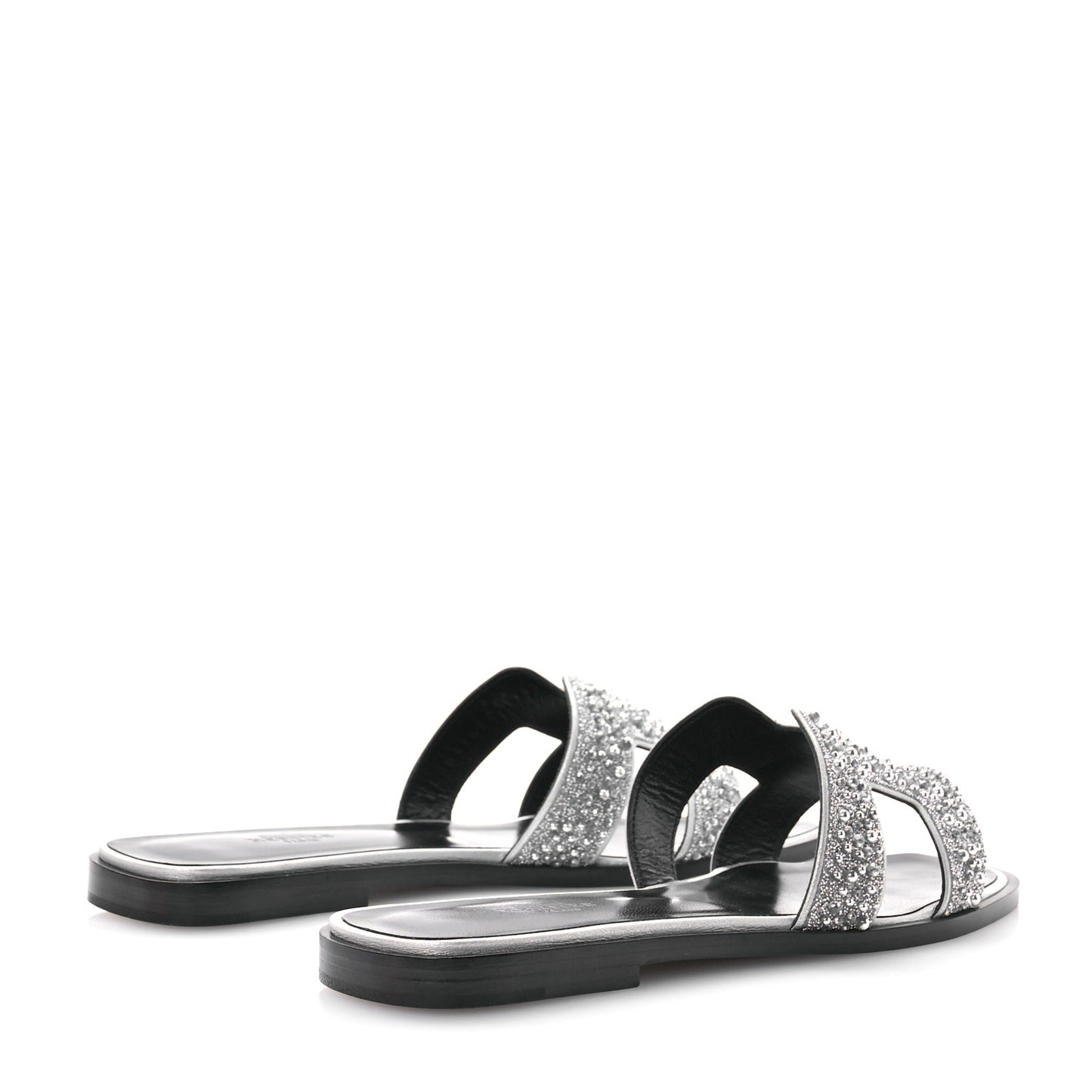 Velvet Goatskin Crystal Beads Oran Sandals 37 Gris Argente
