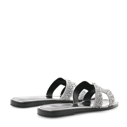 Hermes Velvet Goatskin Crystal Beads Oran Sandals 37 Gris Argente 5 of 10