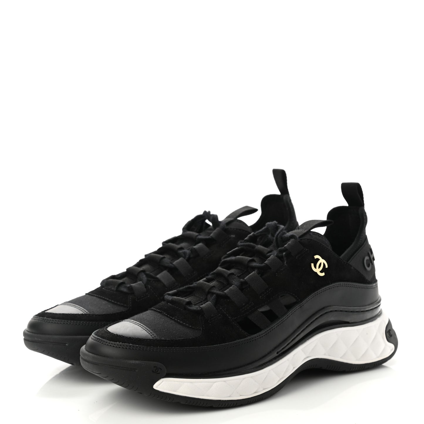 Fabric Calfskin Suede CC Sneakers 41 Black