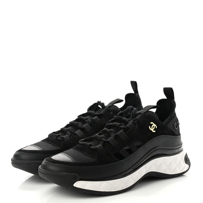 Chanel Fabric Calfskin Suede CC Sneakers 41 Black 3 of 9