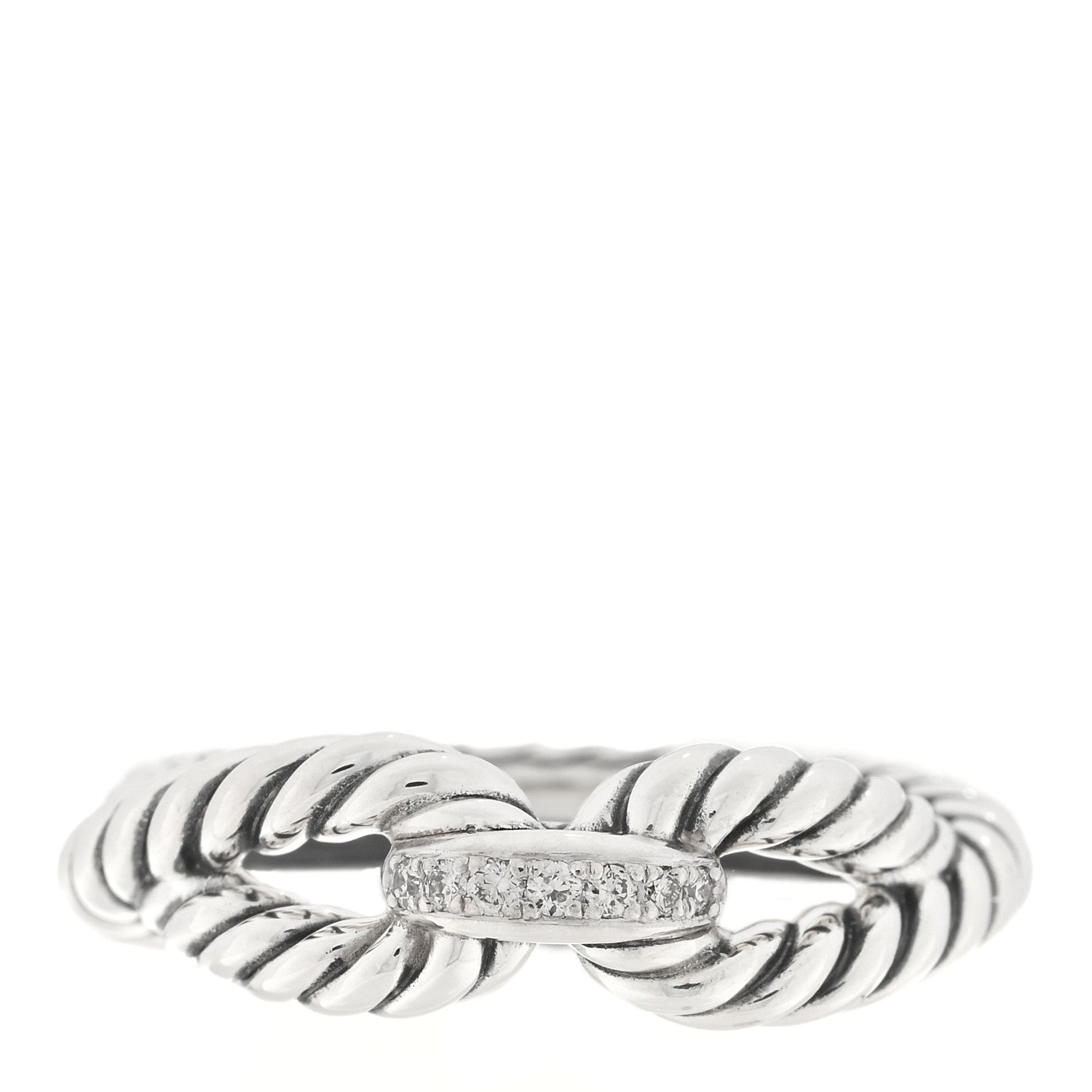 David Yurman Sterling Silver Diamond Cable Loop Band Ring 53 6.5 1 of 4