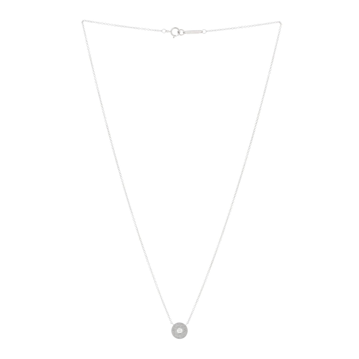 Tiffany 18K White Gold Diamond 1837 Circle Pendant Necklace 2 of 4