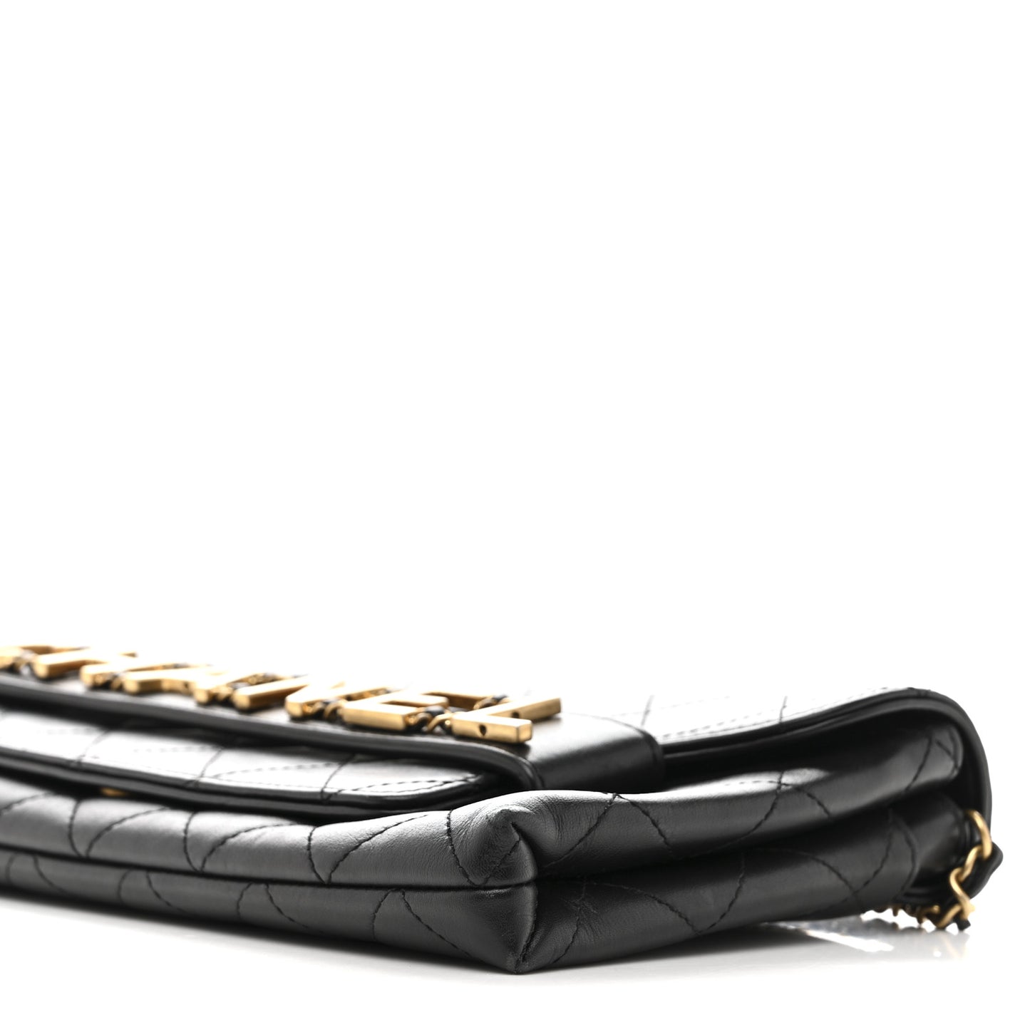 Calfskin Quilted Enchained Clutch Black