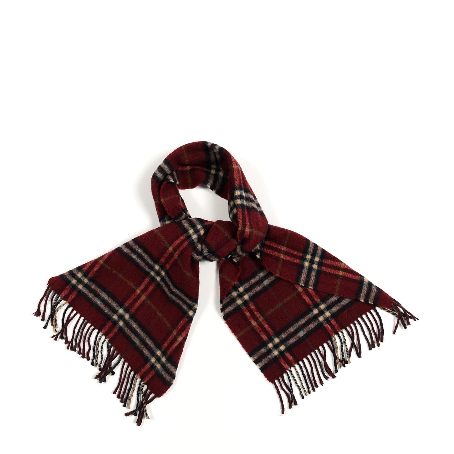 Burberry Cashmere Vintage Check Fringe Scarf Claret 1 of 3