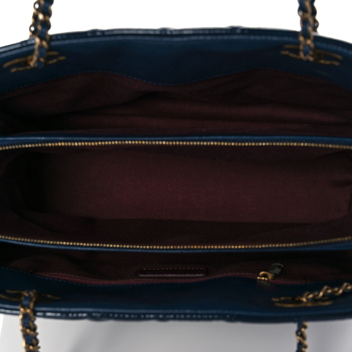 Chanel Patent Goatskin Quilted Small CC Eyelet Tote Blue 5 of 9