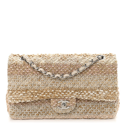 Chanel Tweed Quilted Medium Double Flap Beige Ecru Pink 1 of 11