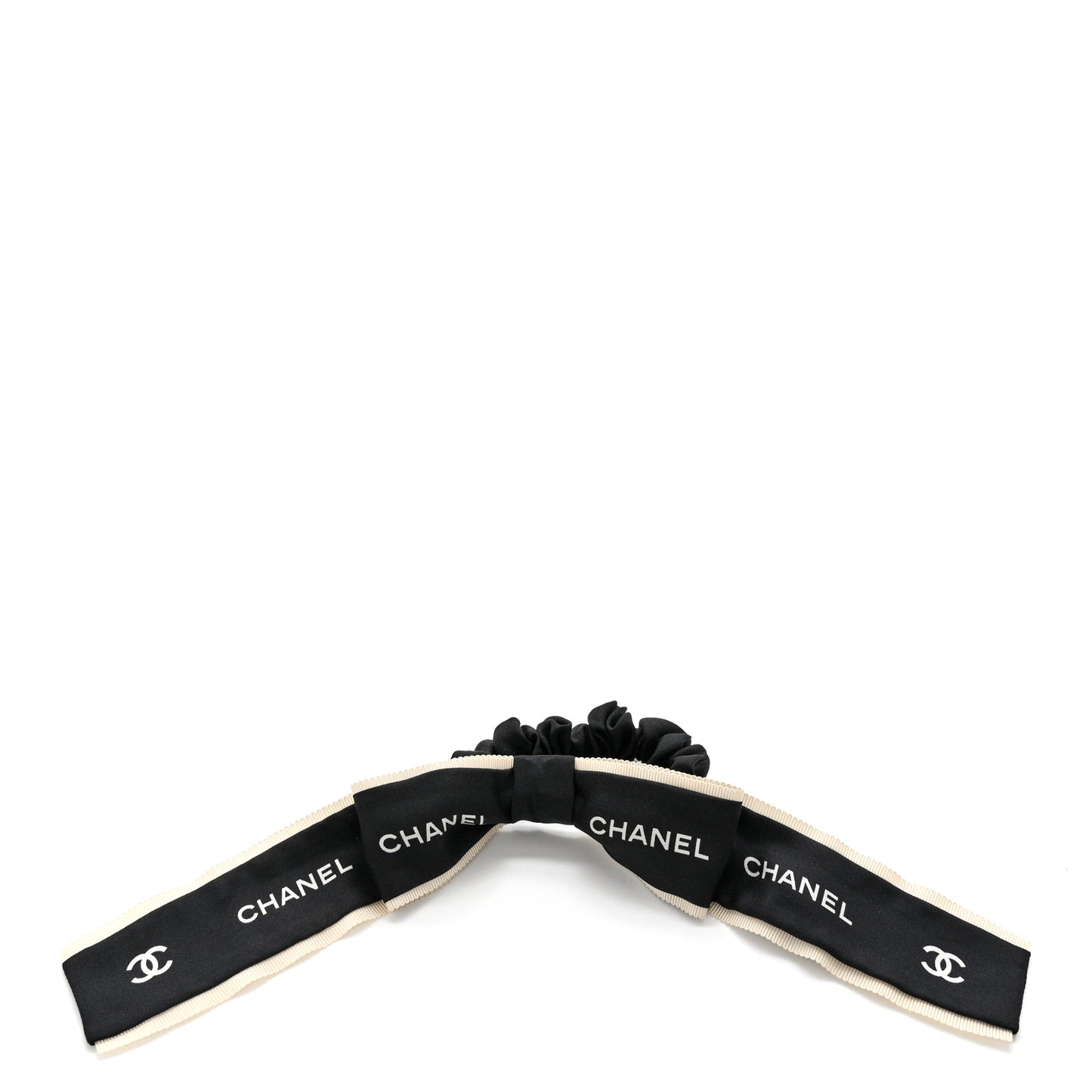 Silk CC Hair Tie Black Ecru