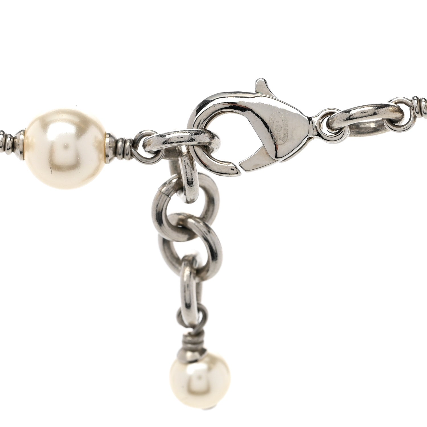 Chanel Graduated Pearl Crystal CC Long Necklace Silver 5 of 6