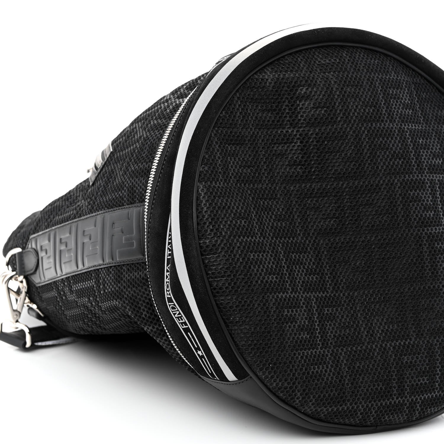 Fendi Mesh Cuoio Romano Vitello Stampa FF 1974 Embossed Logo Plate Mon Tresor Holdall Bag Black 8 of 9