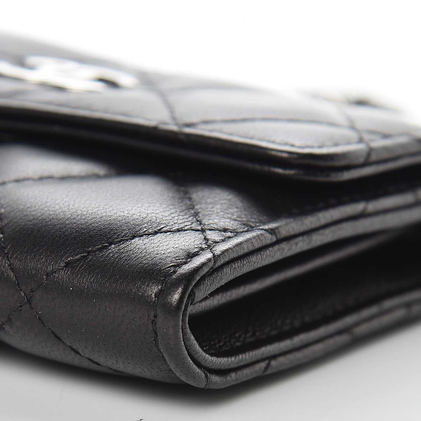 Lambskin Quilted Card Holder On Chain Black