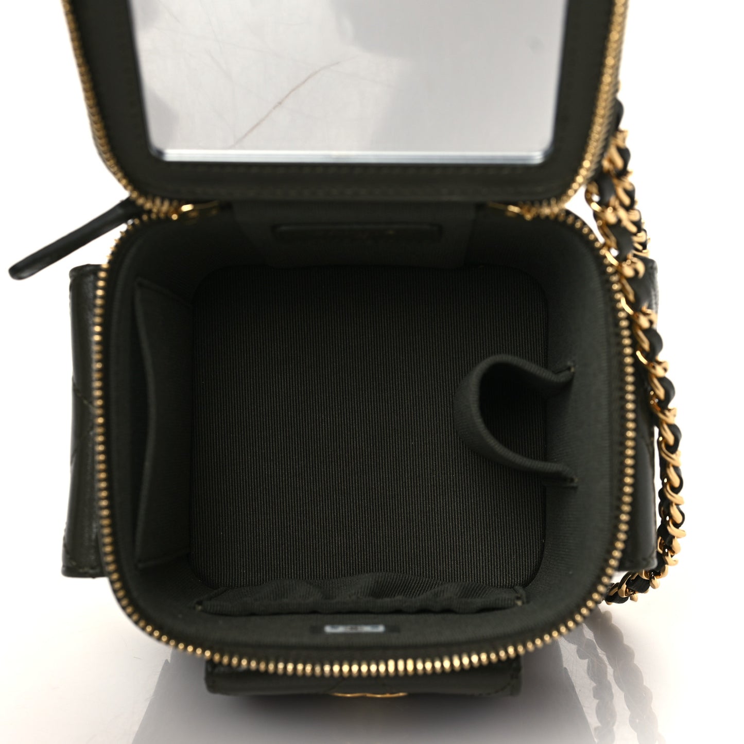 Lambskin Quilted Polly Pocket Top Vanity With Chain Khaki
