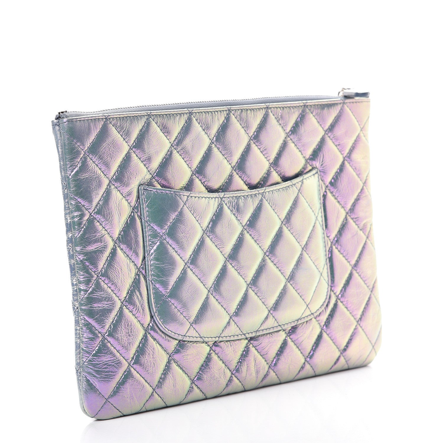 Chanel Iridescent Crumpled Calfskin CC Ripples Medium Cosmetic Case Purple 2 of 7