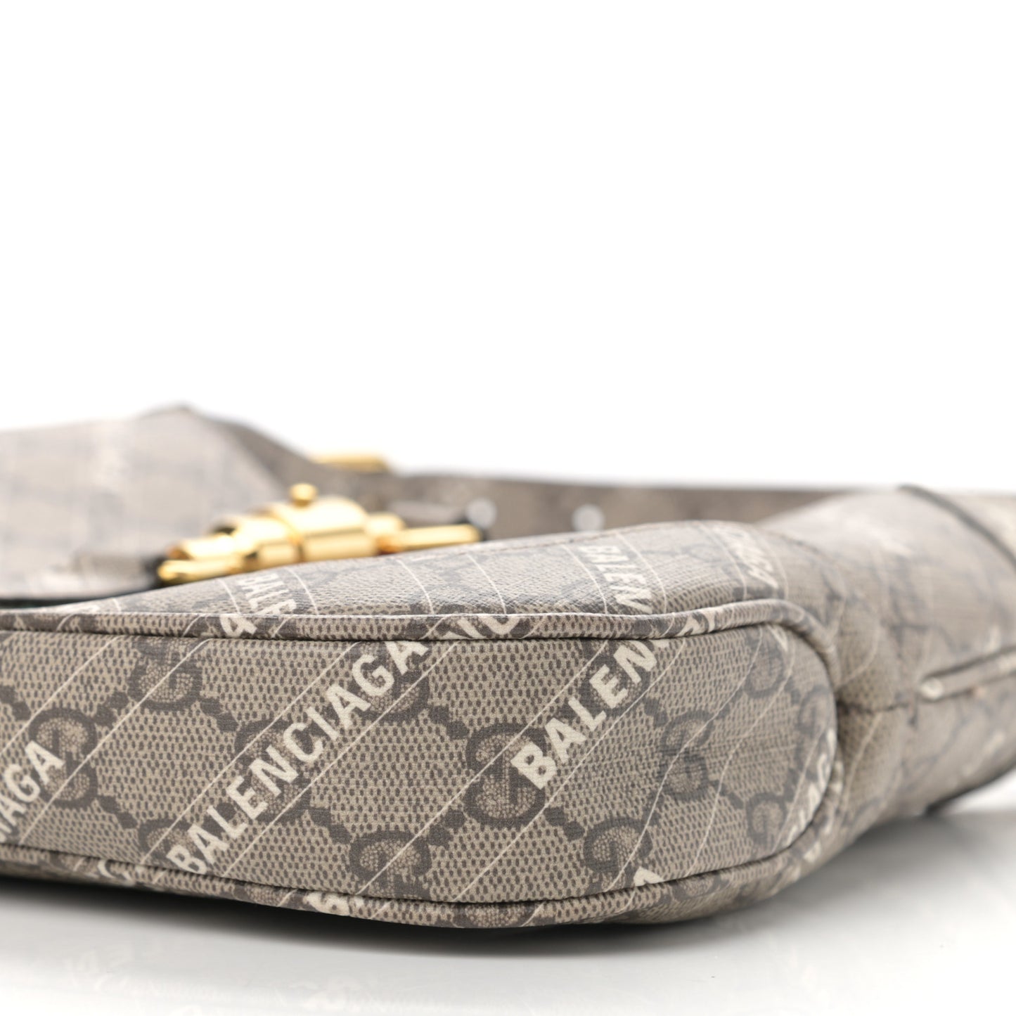 X BALENCIAGA GG Supreme Monogram Striped Logo Print Web Small Jackie 1961 Hobo Beige Ebony Mystic White