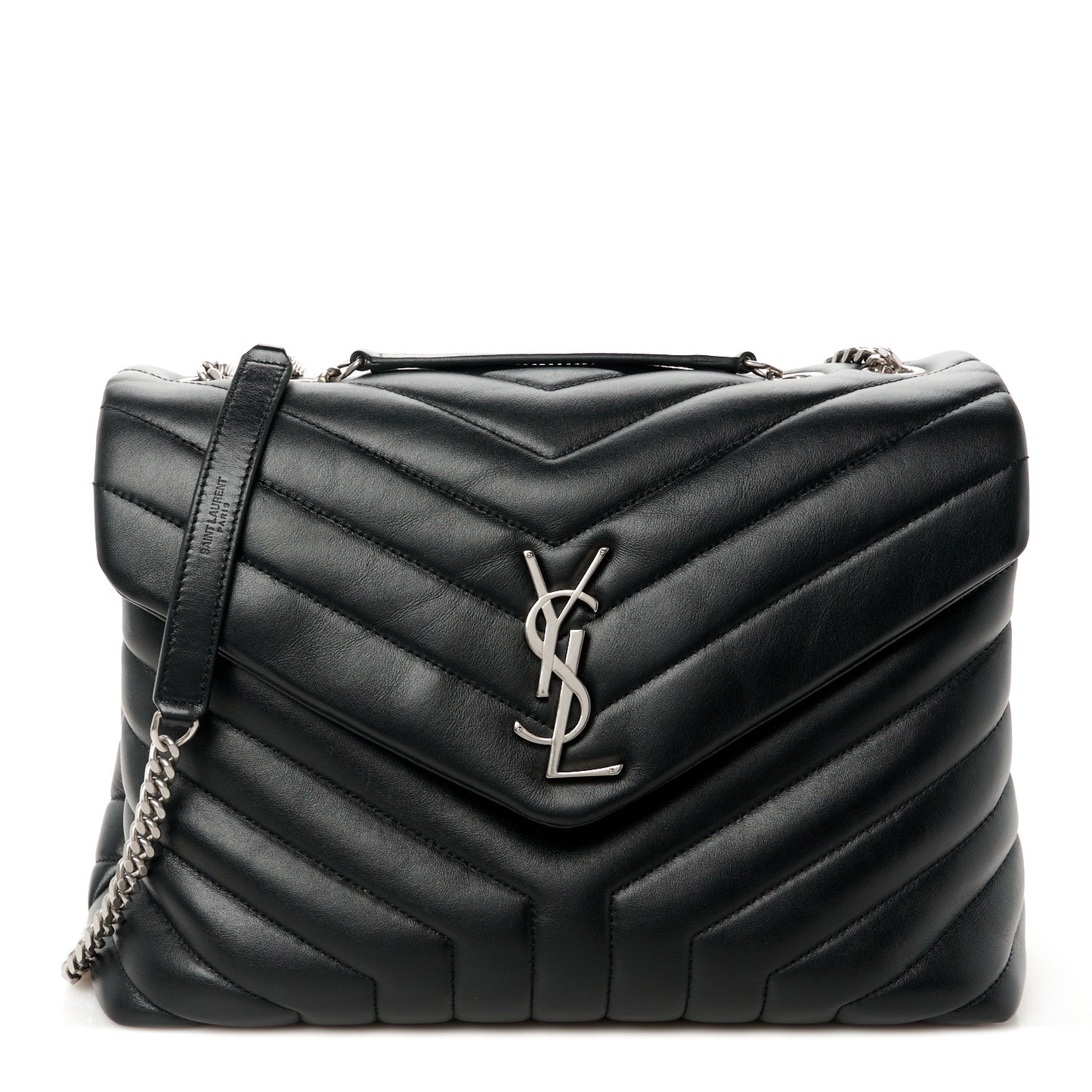 Calfskin Y Quilted Monogram Medium Loulou Chain Satchel Black