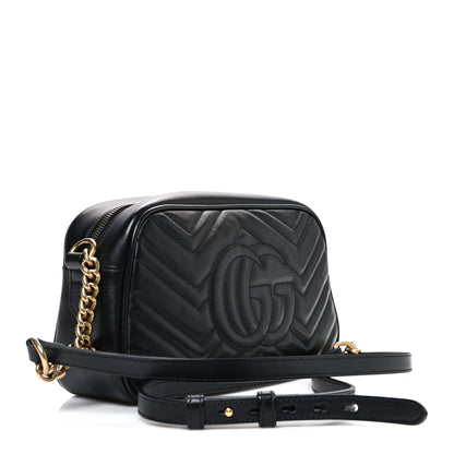 Gucci Calfskin Matelasse Small GG Marmont Chain Shoulder Bag Black 3 of 11