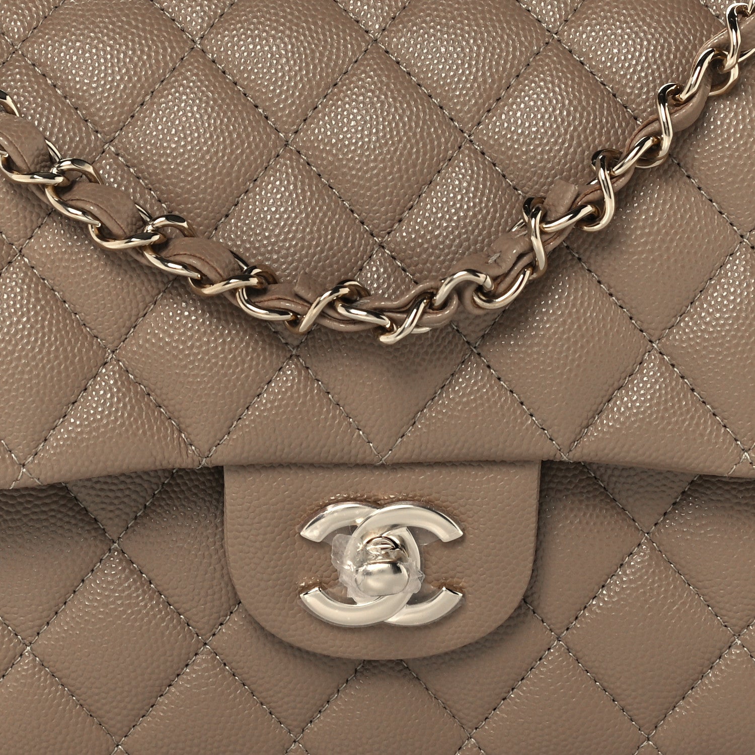 Chanel Caviar Quilted Medium Double Flap Dark Beige 9 of 12