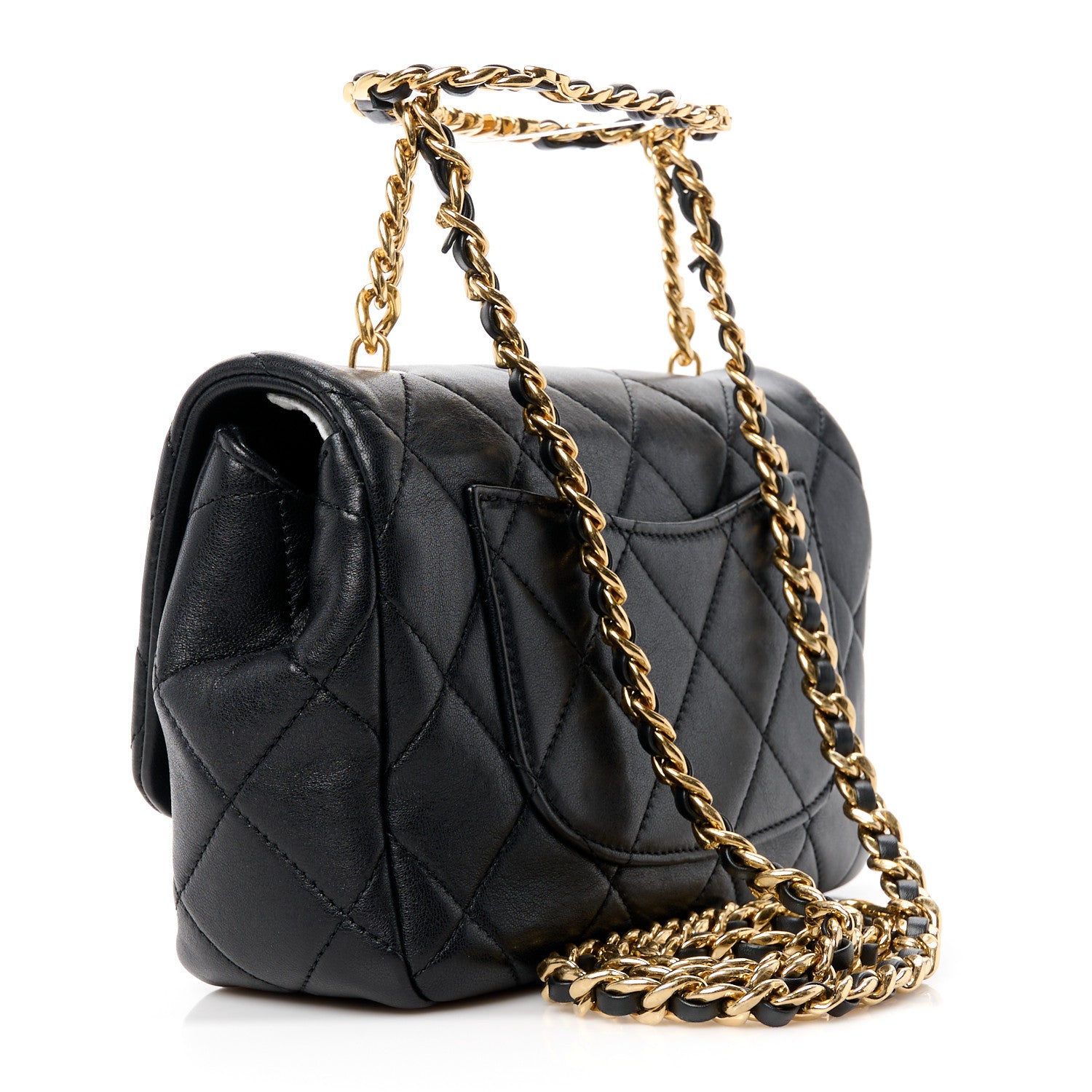 Chanel Lambskin Quilted Logo Flap With Handle Black 3 of 12