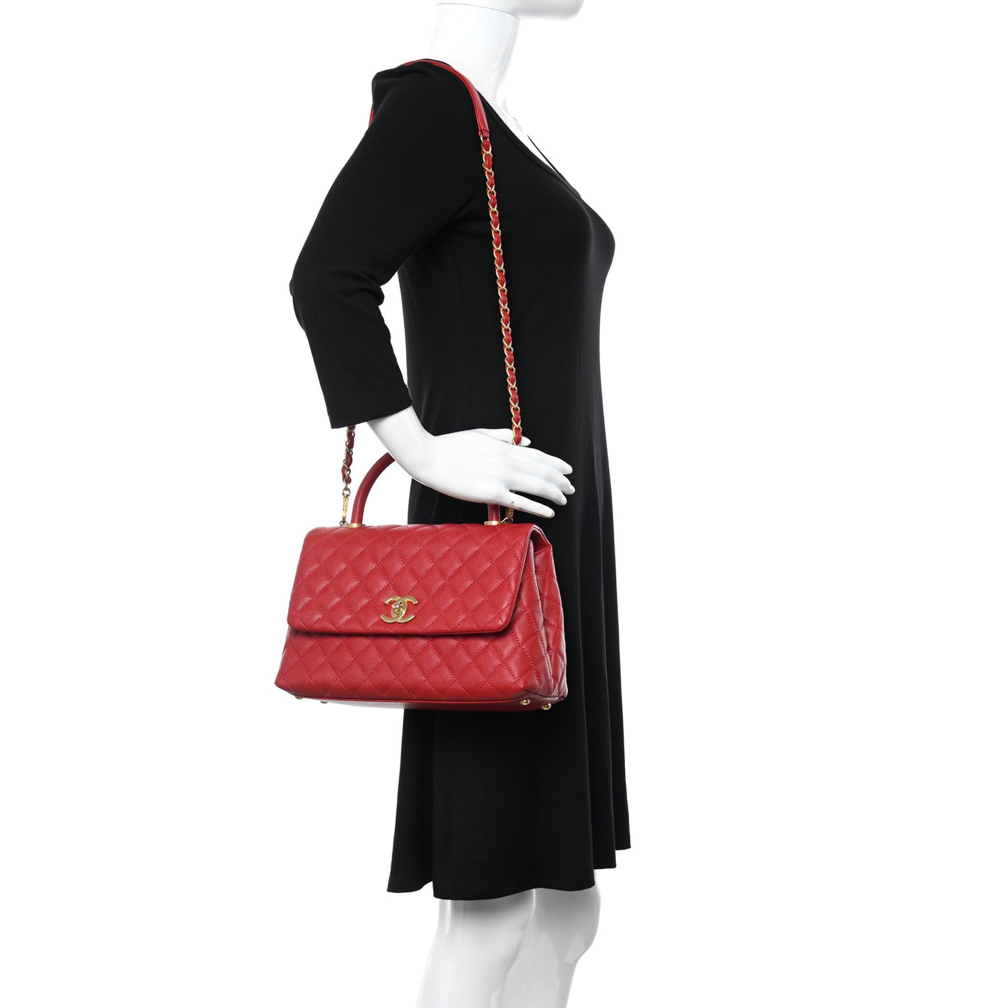 Caviar Quilted Small Coco Handle Flap Red