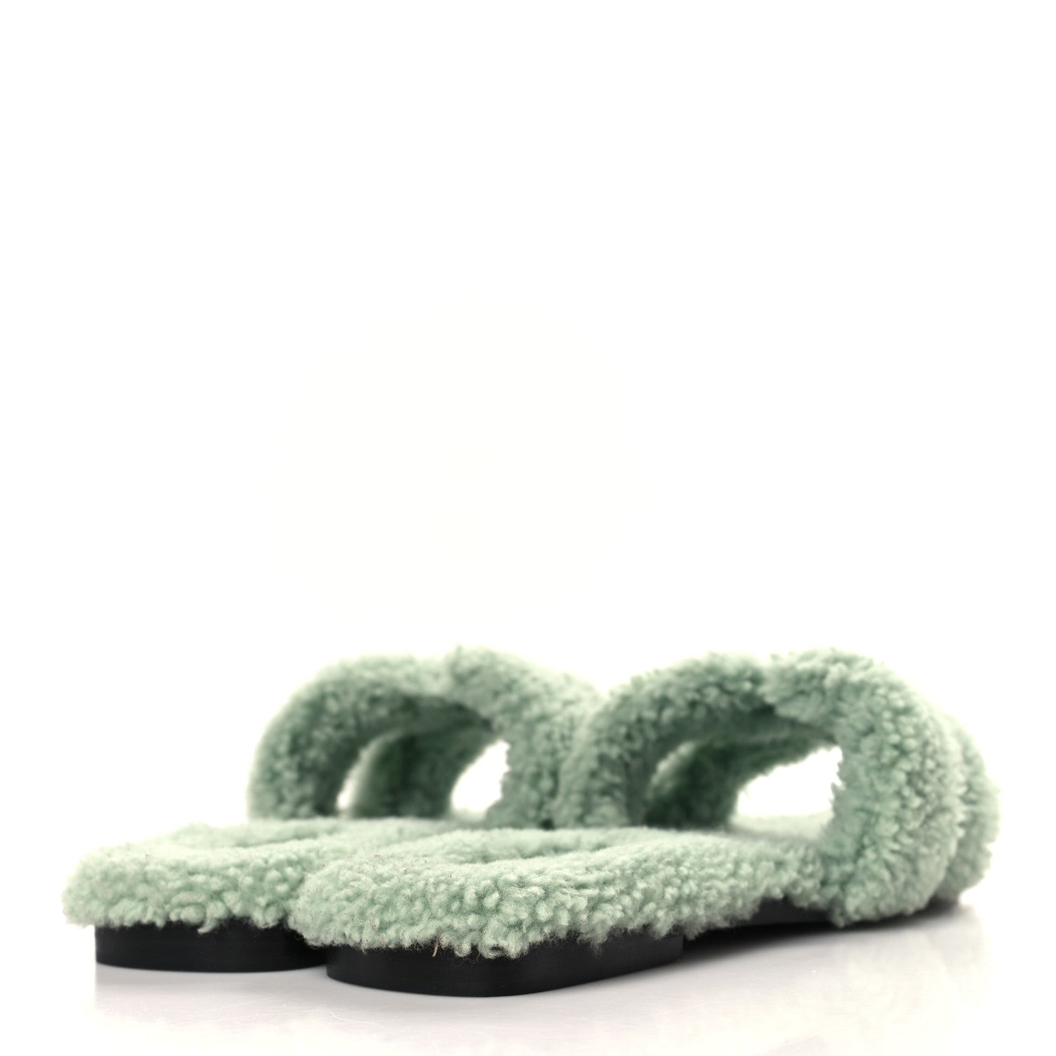 Hermes Woolskin Oran Sandals 37.5 Vert D’eau 4 of 8