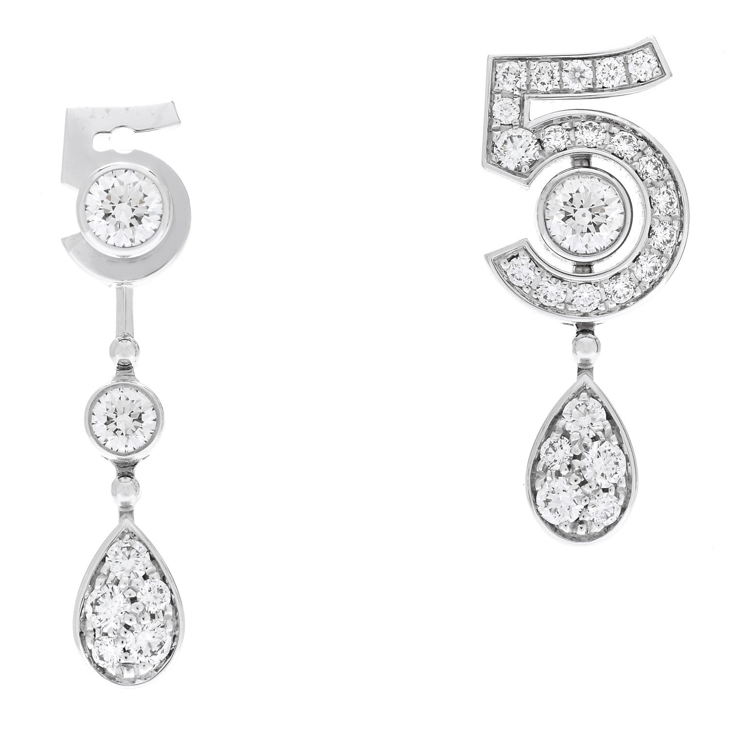 Chanel 18K White Gold Diamond No 5 Transformable Earrings 1 of 4