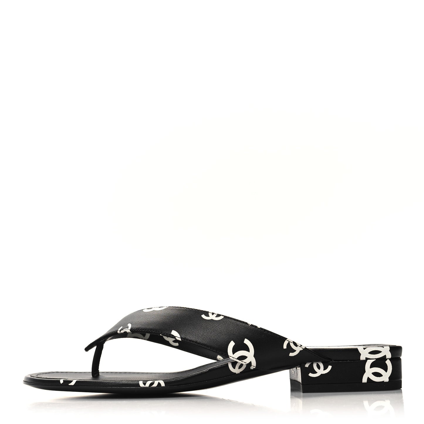 Printed Lambskin Coco Beach Thong Sandals 39 Black White