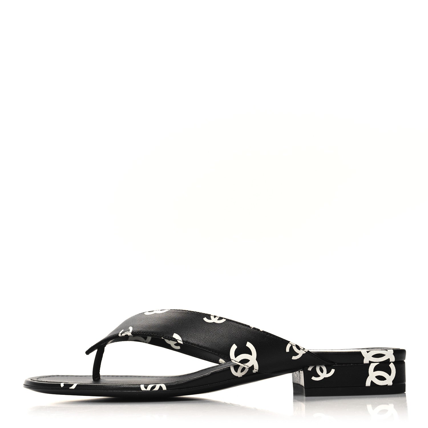 Chanel Printed Lambskin Coco Beach Thong Sandals 39 Black White 1 of 9