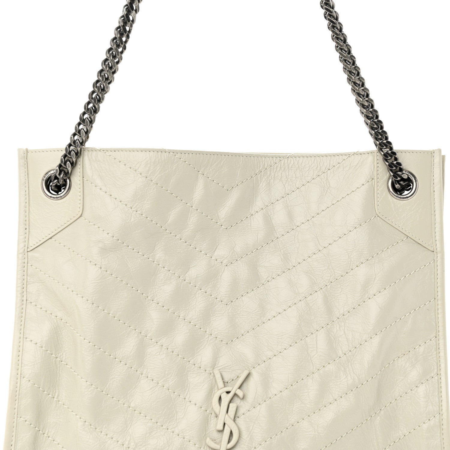 Saint Laurent Crinkled Calfskin Matelasse Monogram Large Niki Shopper Tote Cream Soft 8 of 11