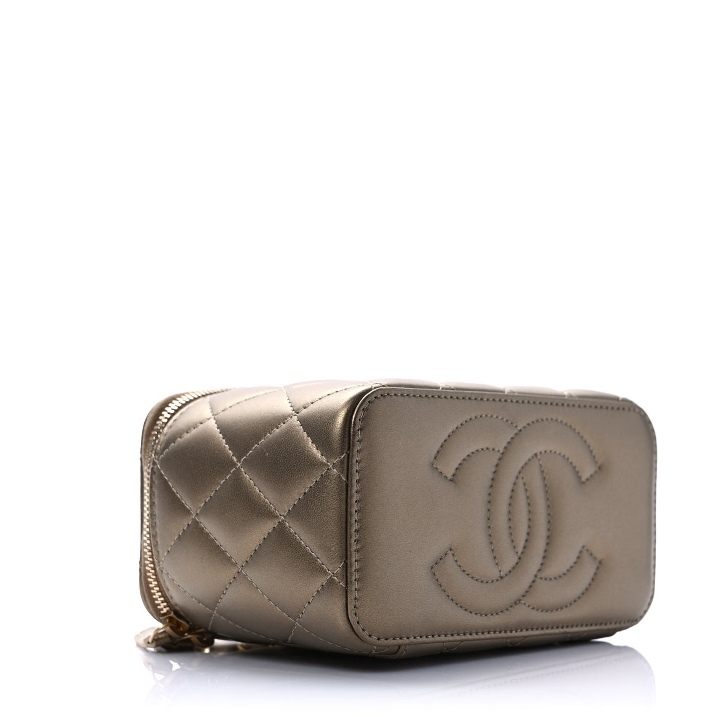 Metallic Lambskin Quilted Small CC Dynasty Vanity Case With Chain Gold