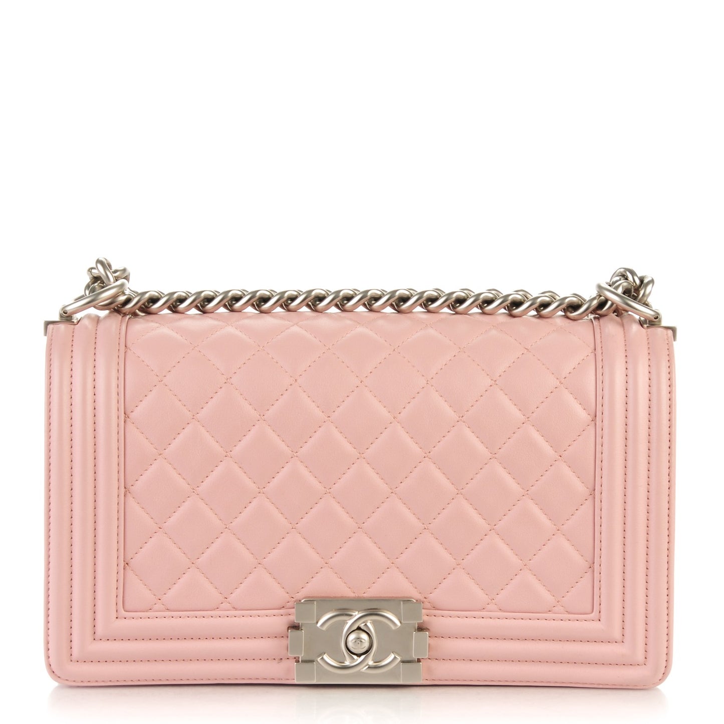 Calfskin Quilted Medium Boy Flap Light Pink