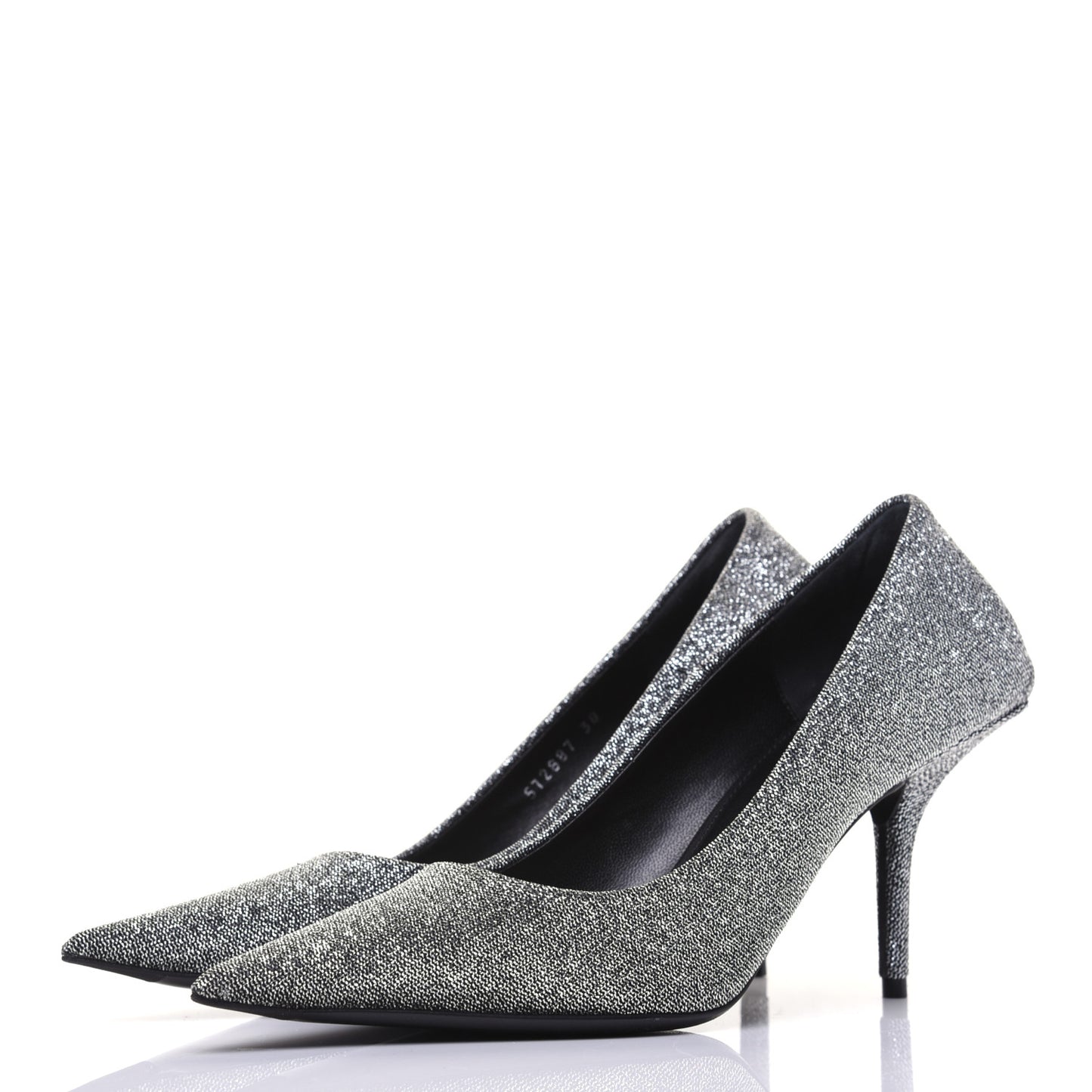Shiny Fabric Square Knife 80mm Pumps 38 Silver