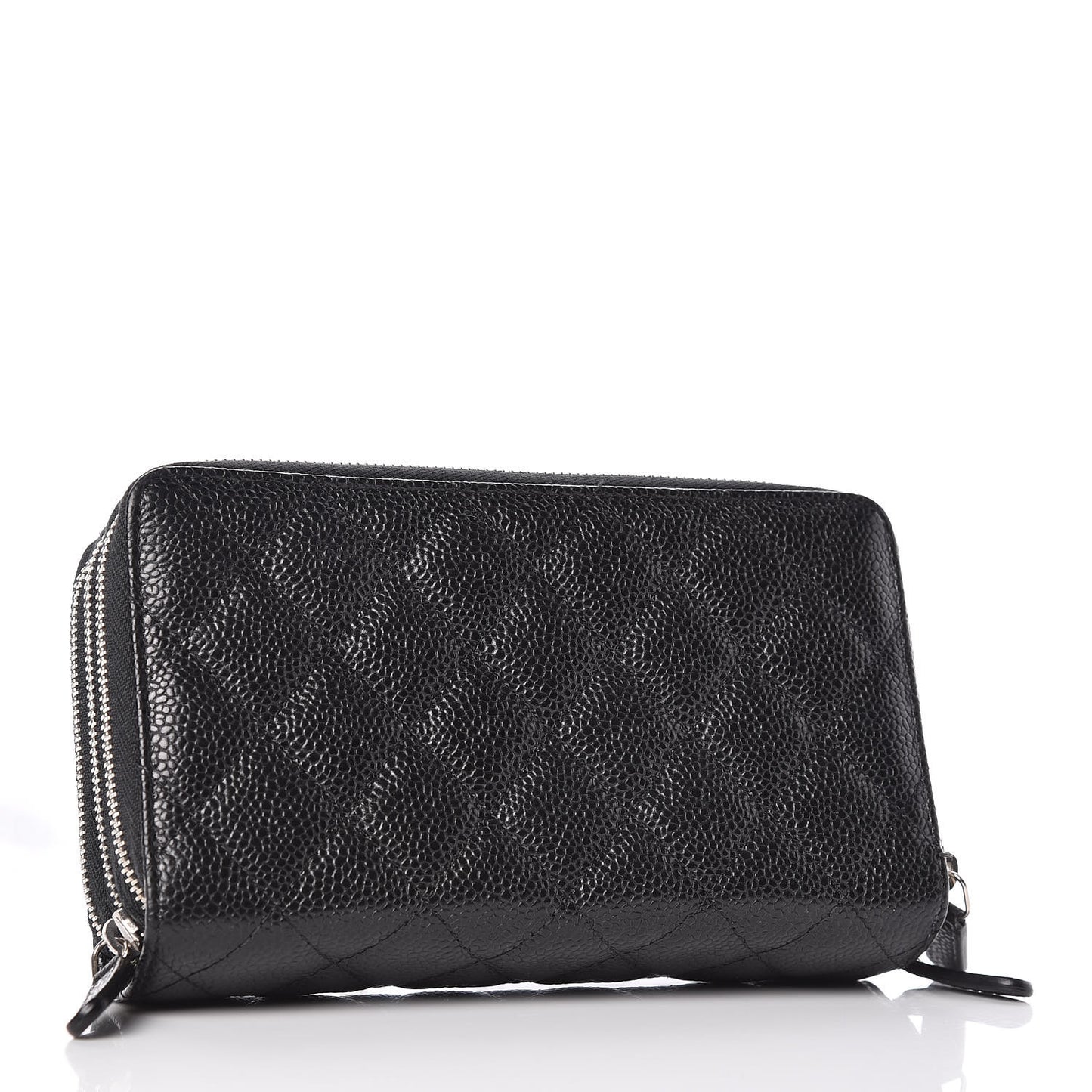 Caviar Quilted Zip Around Phone Holder Black