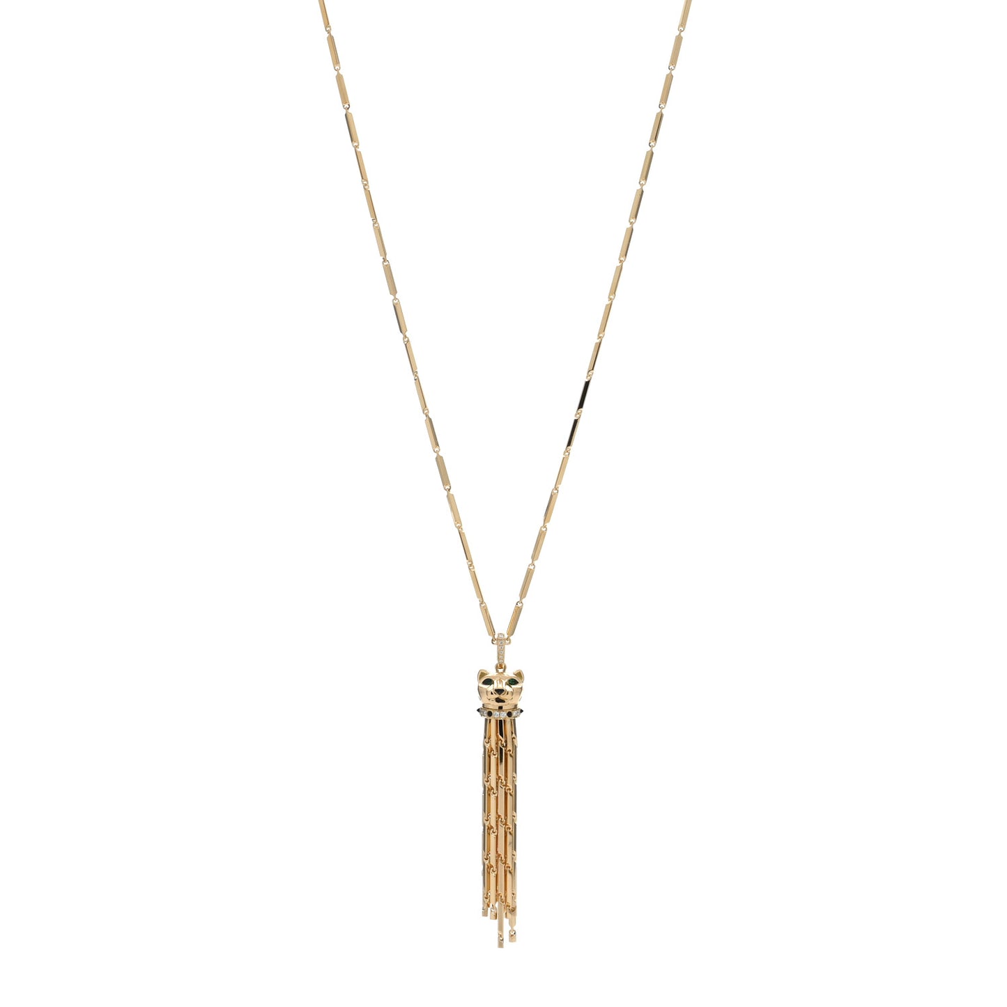 18K Yellow Gold Diamond Onyx Emerald Black Lacquer Panthere De Cartier Necklace