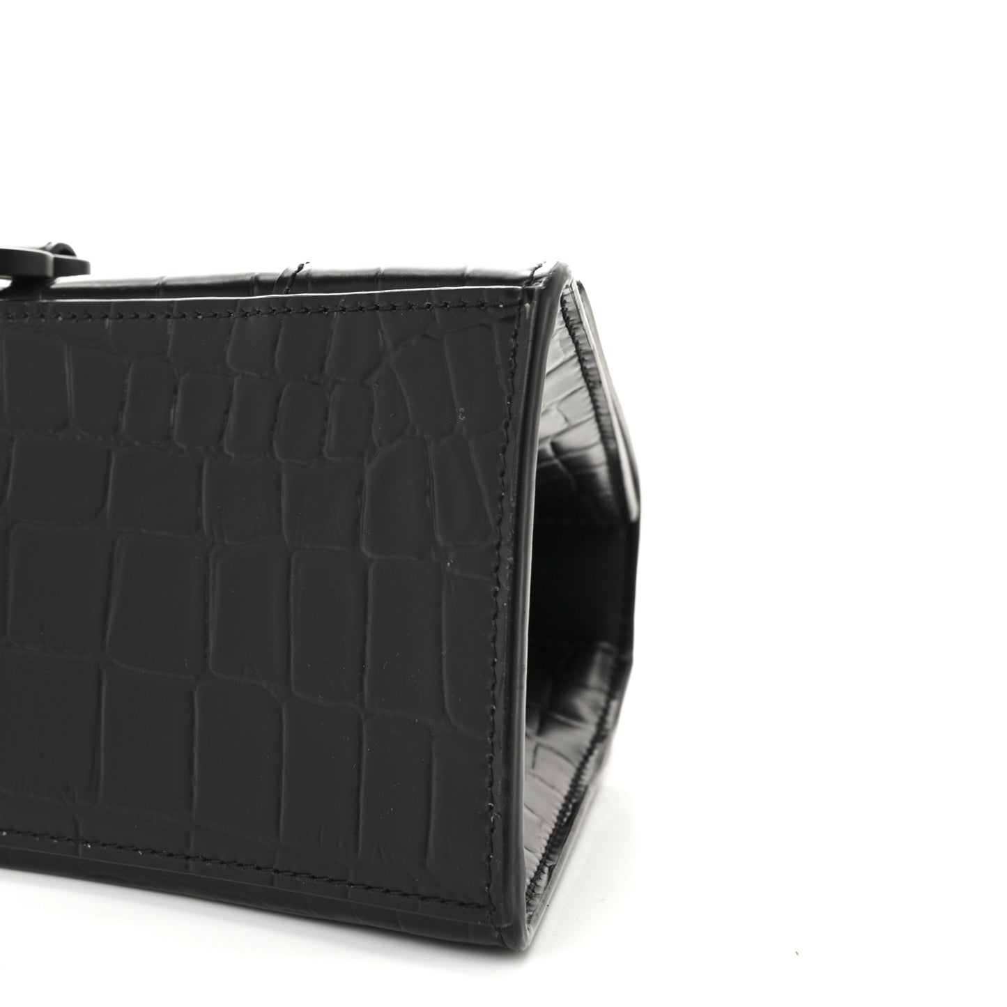 Semi Matte Calfskin Monochrome Crocodile Embossed Small Hourglass Top Handle Bag Black