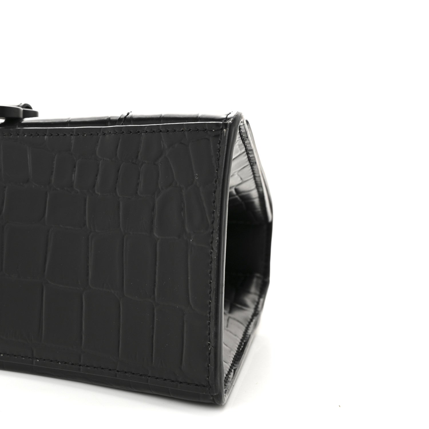 Balenciaga Semi Matte Calfskin Monochrome Crocodile Embossed Small Hourglass Top Handle Bag Black 9 of 9