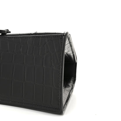 Balenciaga Semi Matte Calfskin Monochrome Crocodile Embossed Small Hourglass Top Handle Bag Black 9 of 9